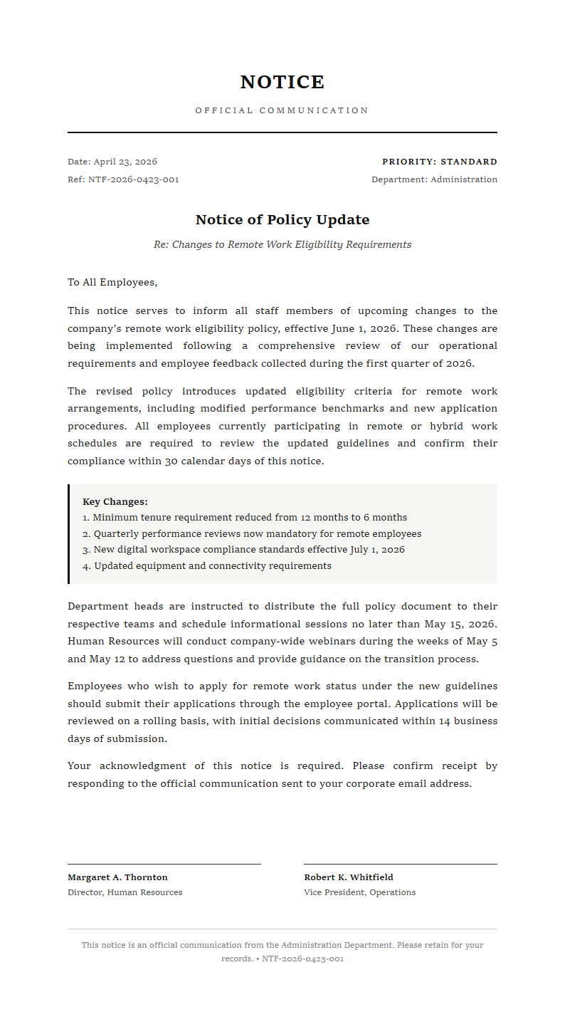 Classic Professional Notice